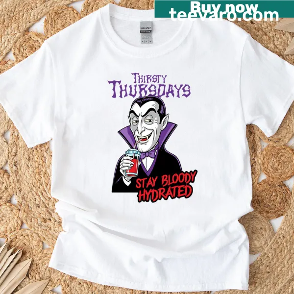 Playful typography on a shirt saying Thirsty Thursdays