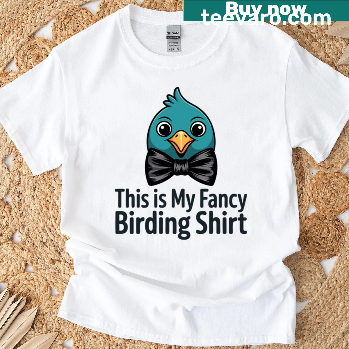Cute bird illustration with a bow tie on a t-shirt — on a men's t-shirt