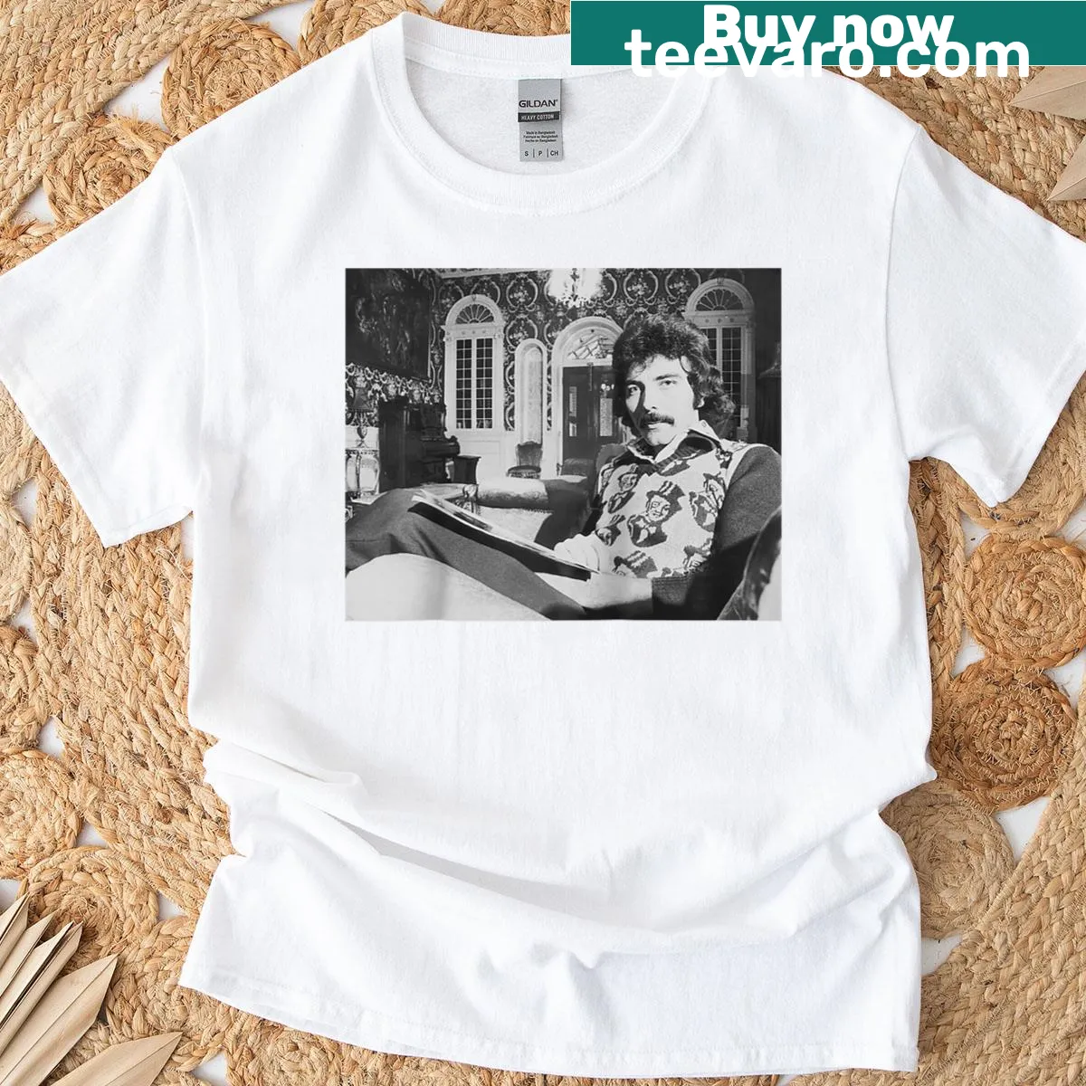 Tony Iommi themed T-shirt featuring a 1975 illustration — on a men's t-shirt