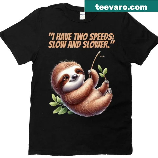 Illustration of a sloth in two speeds on a T-shirt.