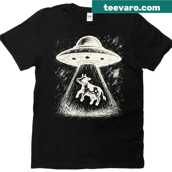 UFO graphic with 'Milk' text on a minimalist t-shirt