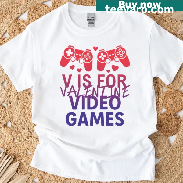Playful letter V with video game graphics for Valentine's Day
