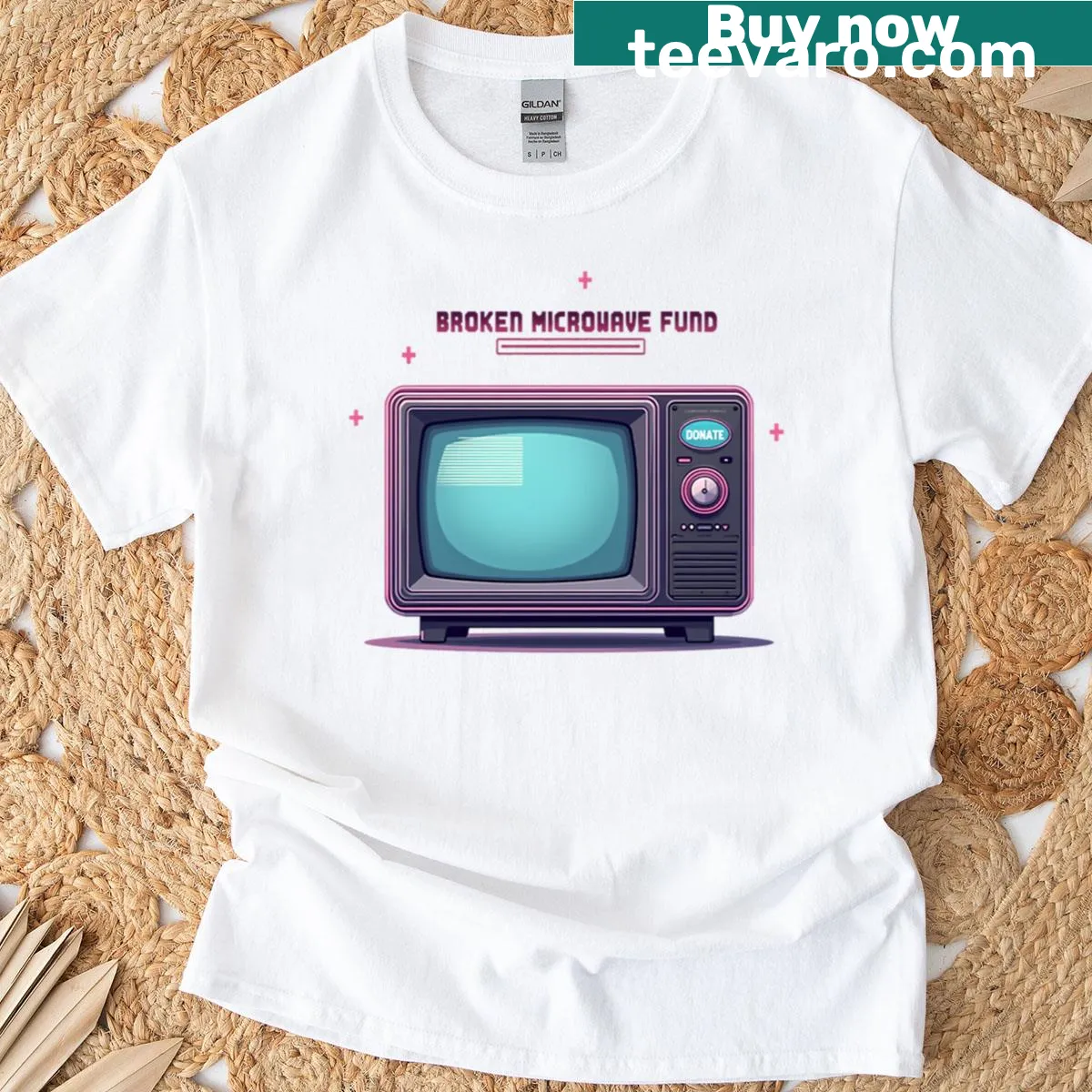 Cartoon microwave glitch design for humor — on a men's t-shirt