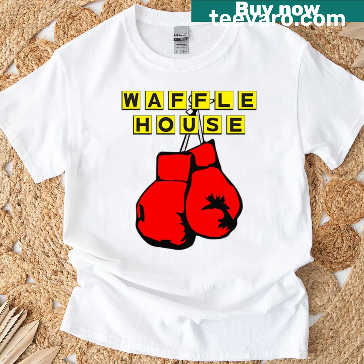 Vintage-style oversized t-shirt celebrating Waffle House — on a men's t-shirt