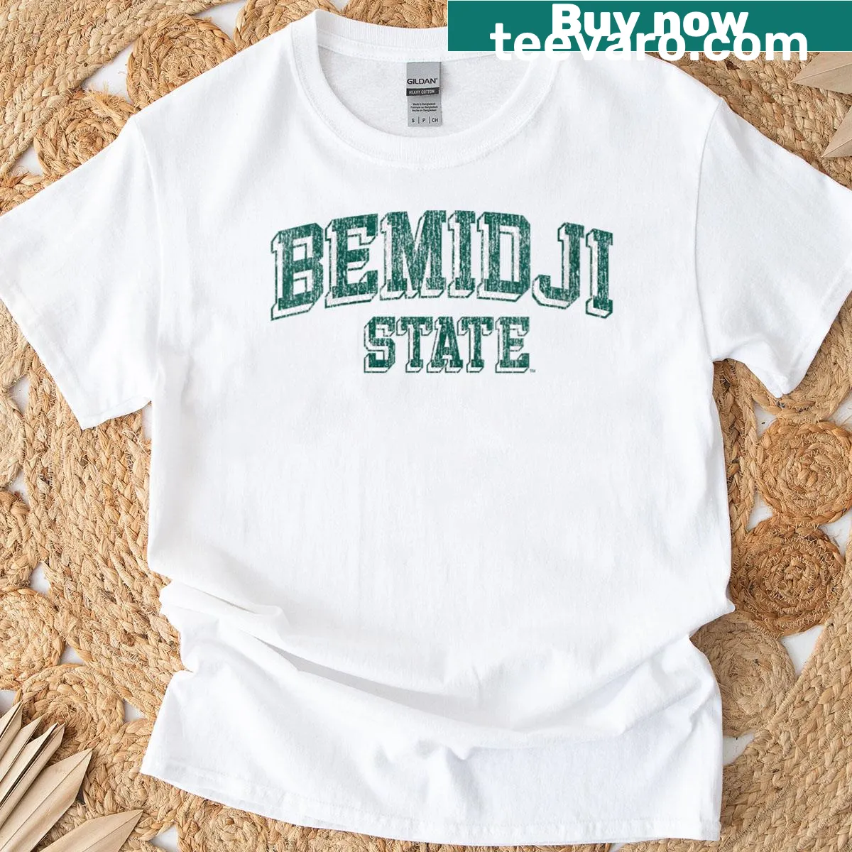 Retro arch design Bemidji State Beavers t-shirt for women — on a men's t-shirt