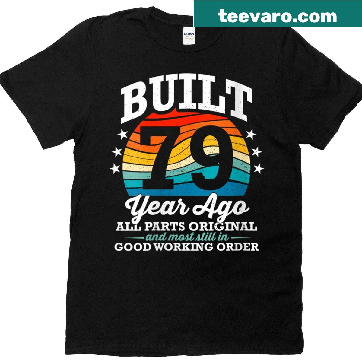 Vintage birthday t-shirt for 79-year-olds — on a men's t-shirt