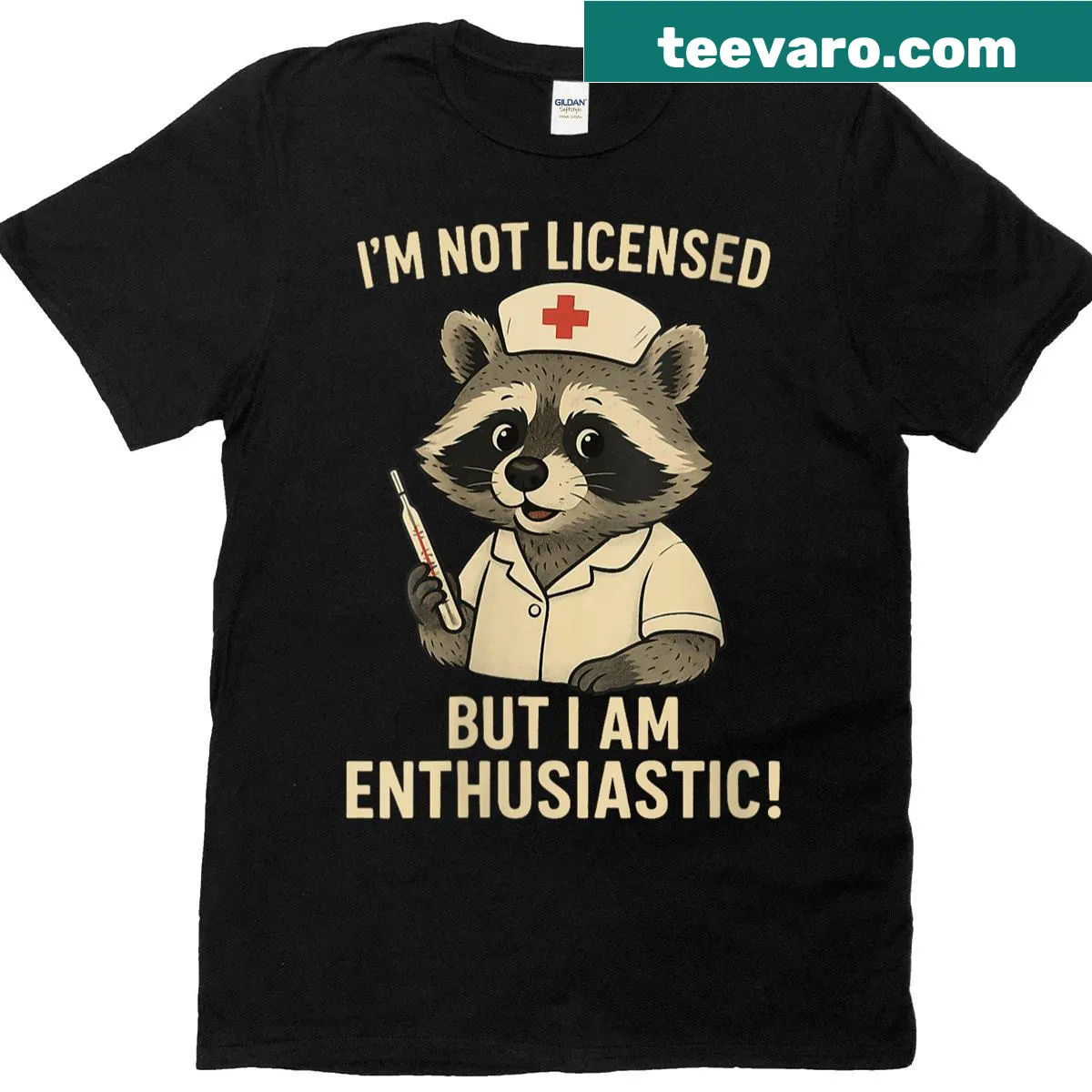 Funny raccoon nurse t-shirt for women — on a men's t-shirt