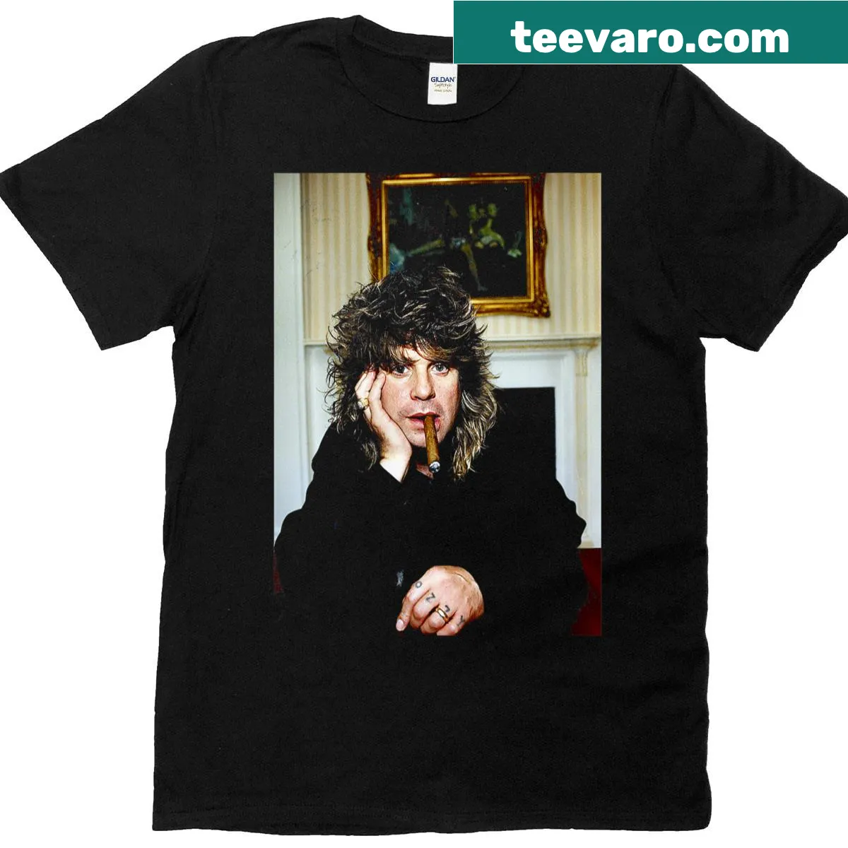 Distressed graphic t-shirt featuring Ozzy Osbourne and Black Sabbath designs — on a men's t-shirt
