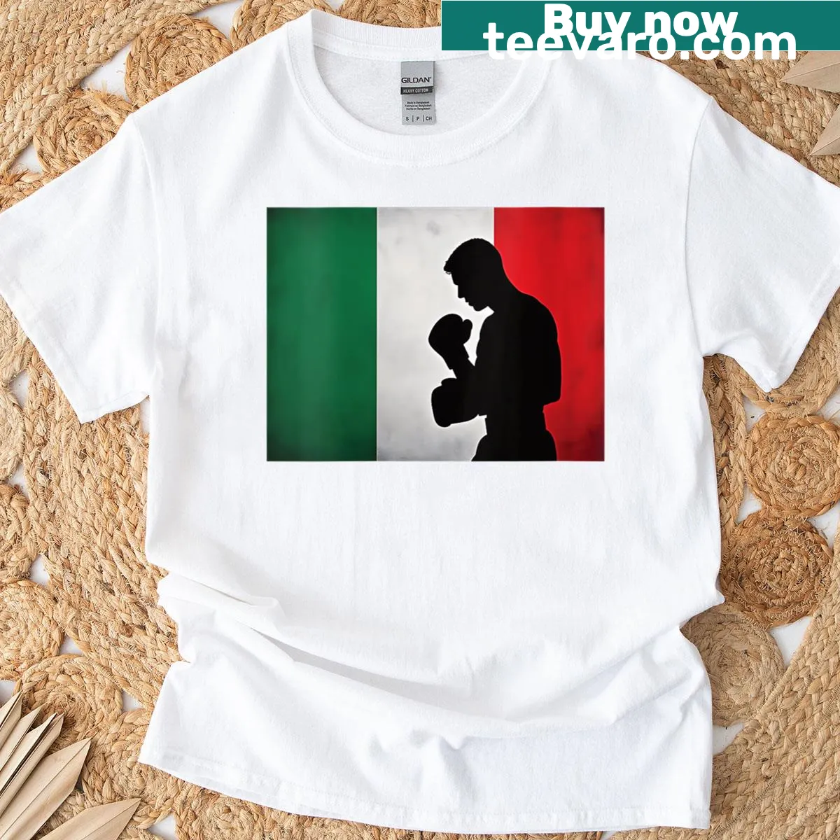 Boxing silhouette art T-shirt featuring an Italian fighter. — on a men's t-shirt