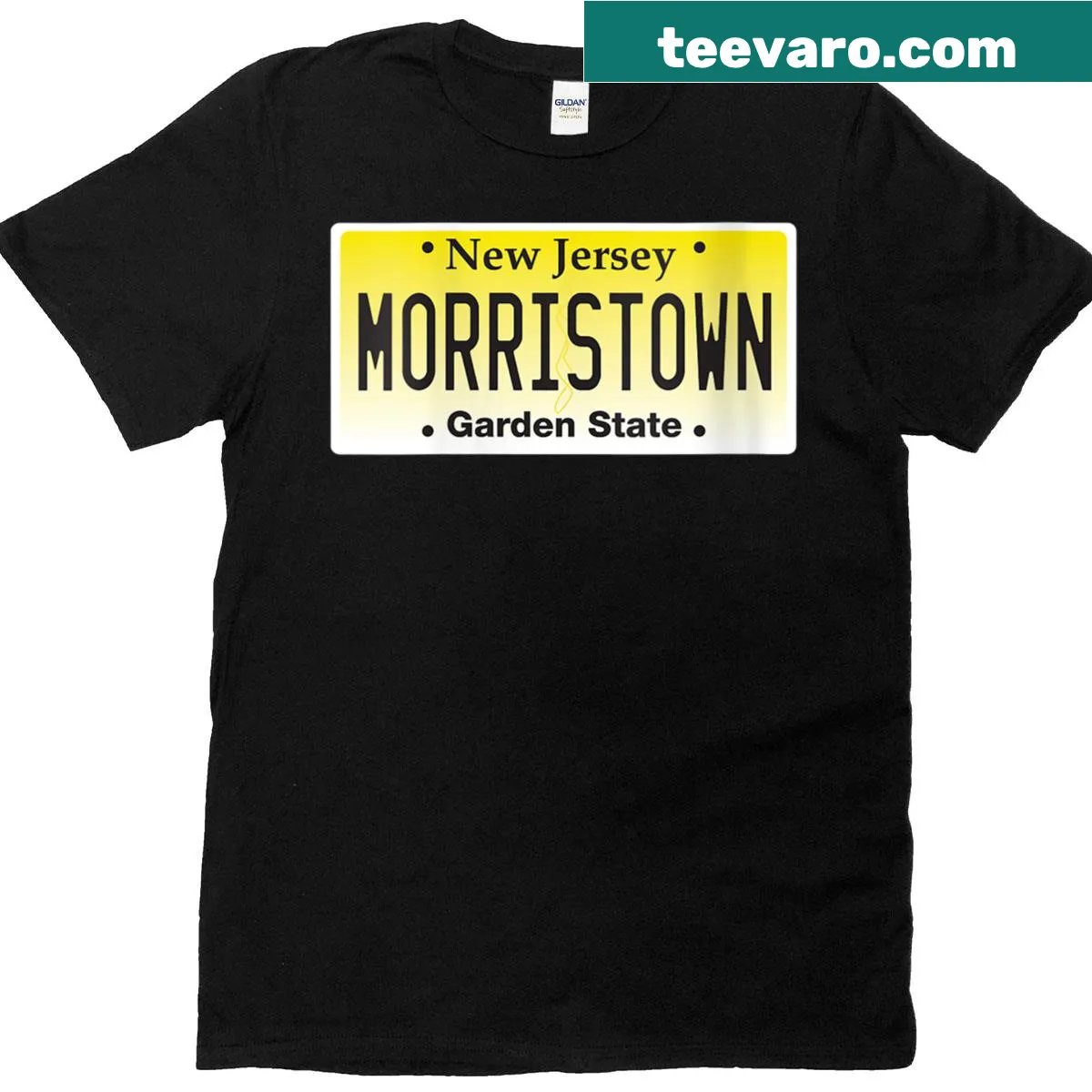 Vintage-style Morristown NJ license plate graphic tee — on a men's t-shirt