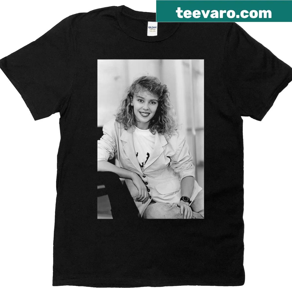 Vintage-style T-shirt featuring Kylie Minogue tribute design — on a men's t-shirt
