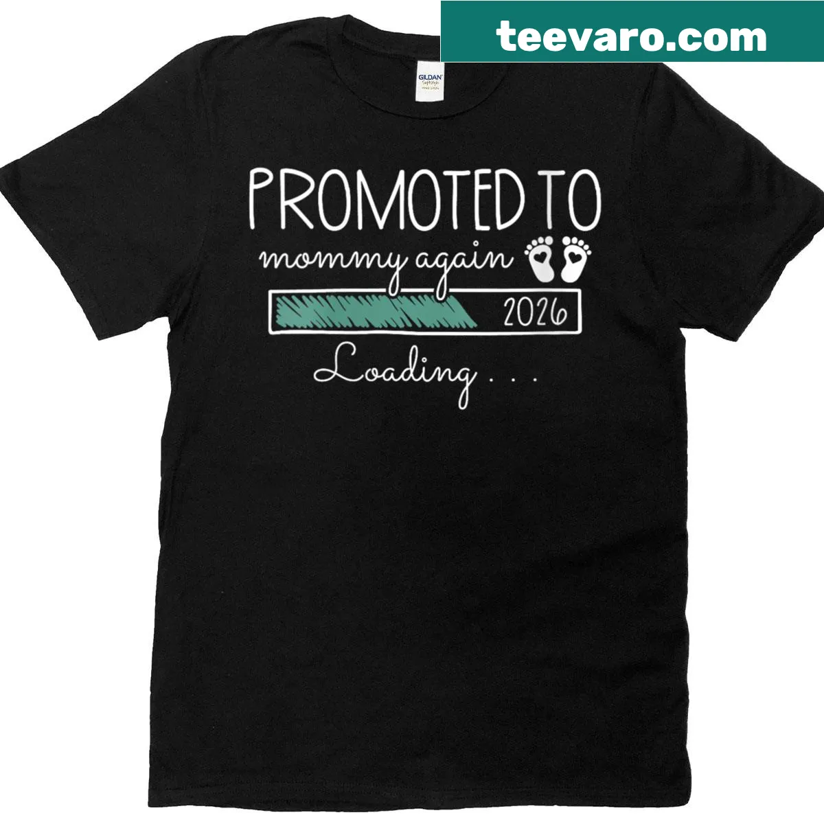 Pregnancy announcement t-shirt with 'Promoted To Mommy Again 2026' text — on a men's t-shirt