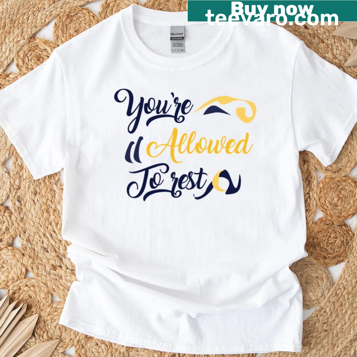 Inspirational T-shirt with the phrase 'You’re Allowed To Rest' promoting self-care — on a men's t-shirt