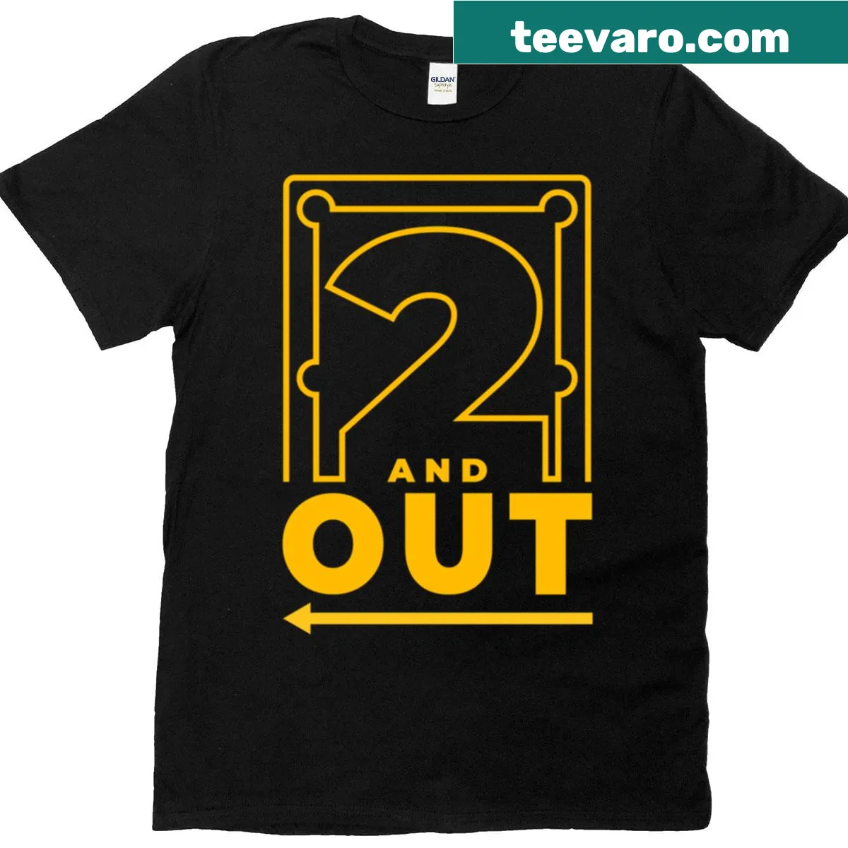 Humorous T-shirt with '2 And Out' text for billiards lovers — on a men's t-shirt