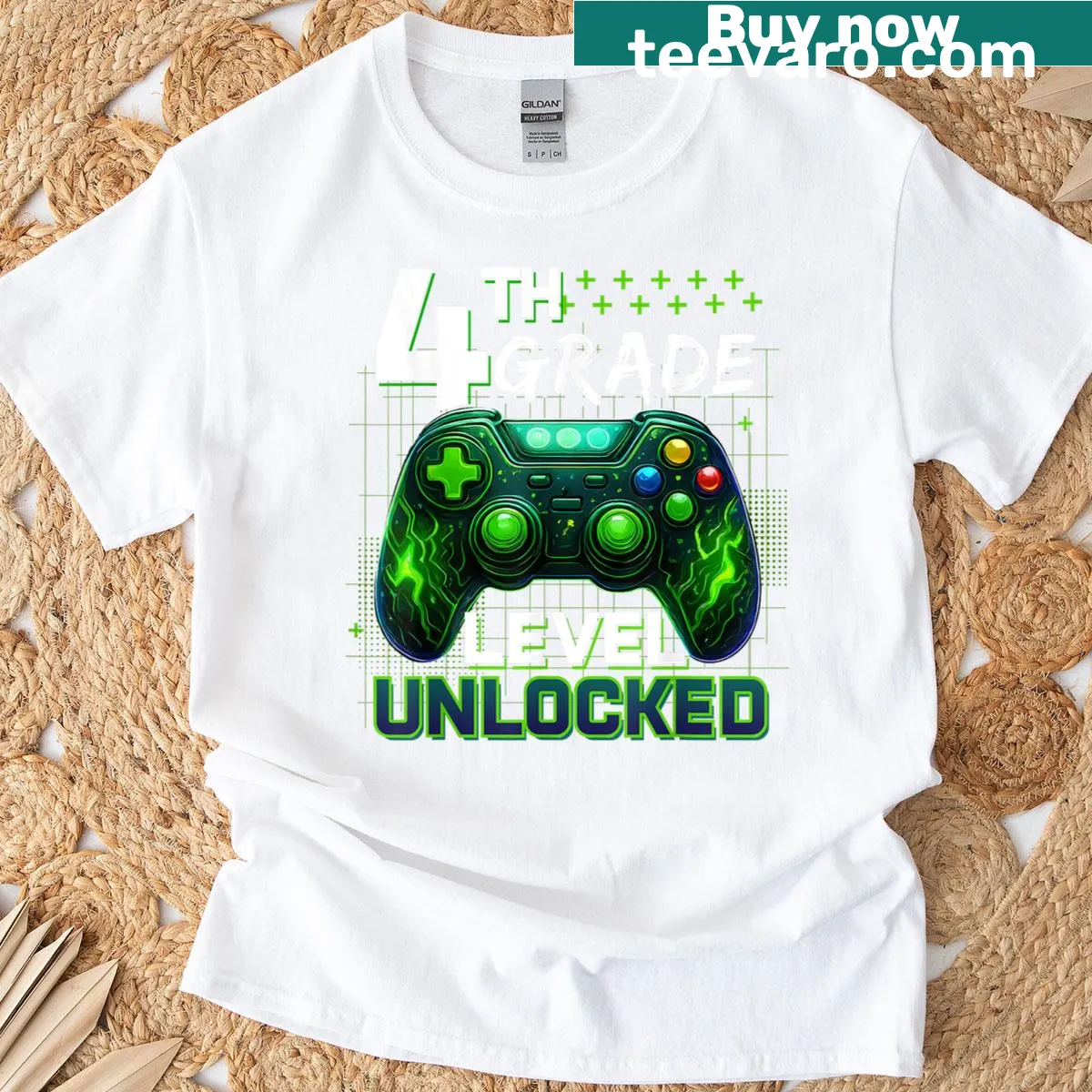 4th grade unlocked gamer boys t-shirt with playful typography — on a men's t-shirt