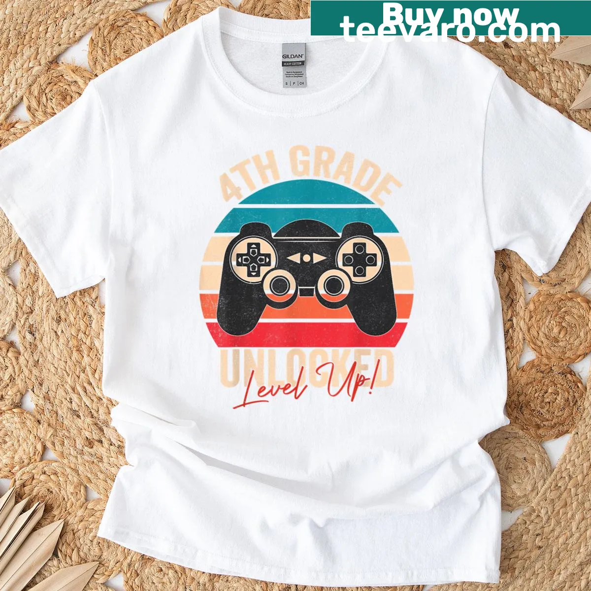 4th grade unlocked gamer back to school t-shirt with bold text — on a men's t-shirt