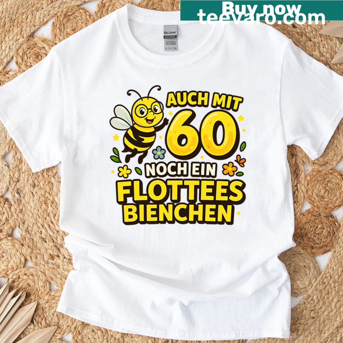 Funny bee cartoon on a birthday celebration t-shirt. — on a men's t-shirt