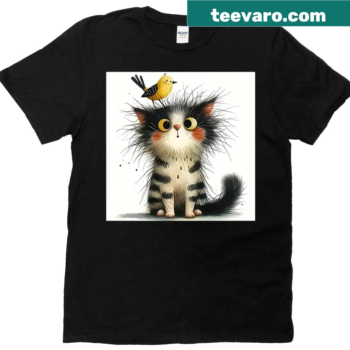 Minimalist typography t-shirt with 'A Cat Or A Tree' text — on a men's t-shirt