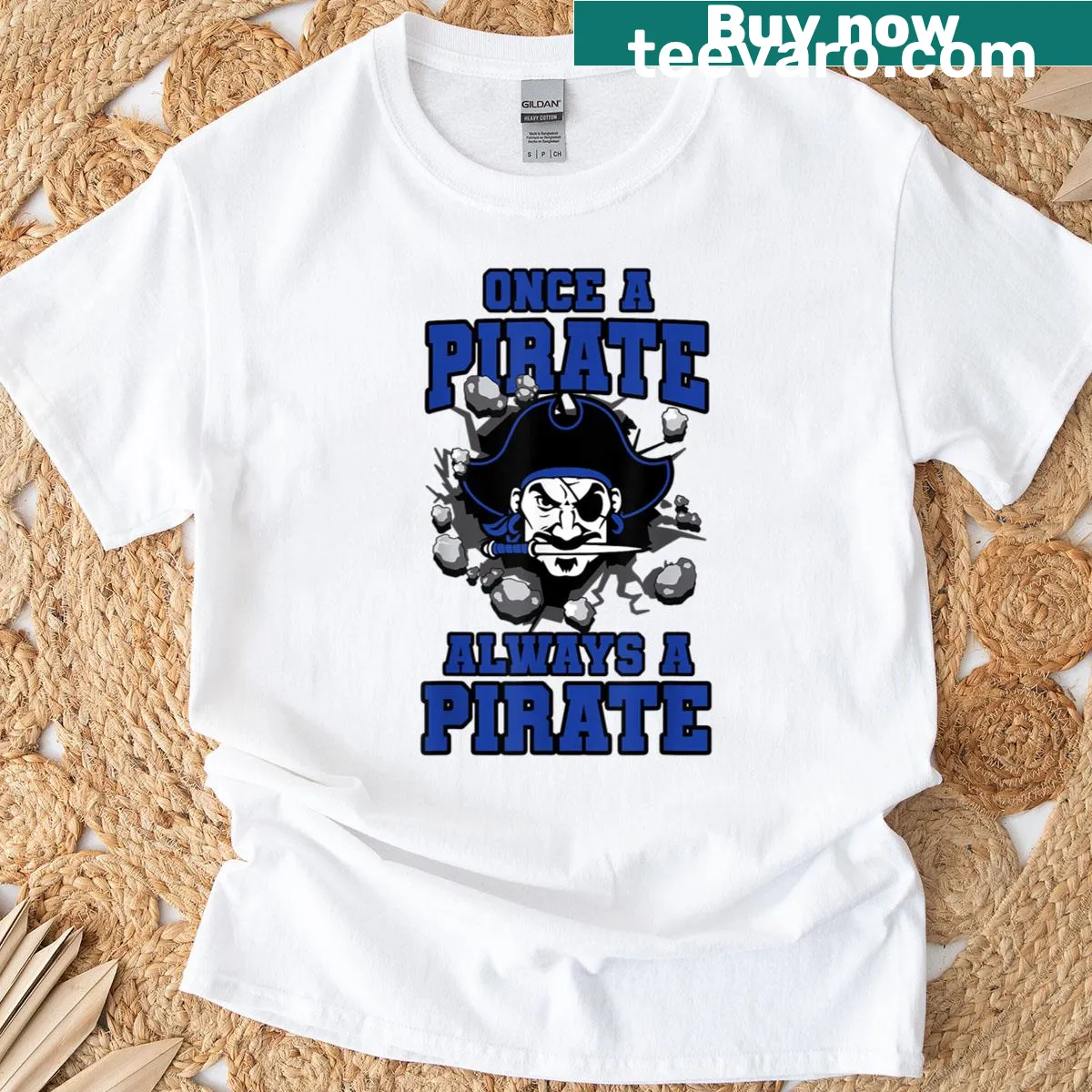 Always A Pirate text design on back-to-school t-shirt — on a men's t-shirt