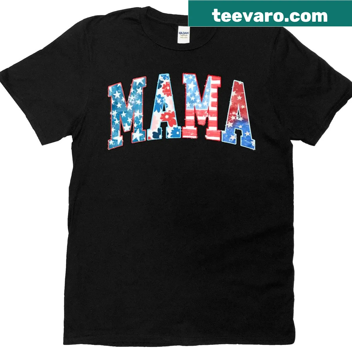 T-shirt with the phrase American Mama in bold text — on a men's t-shirt