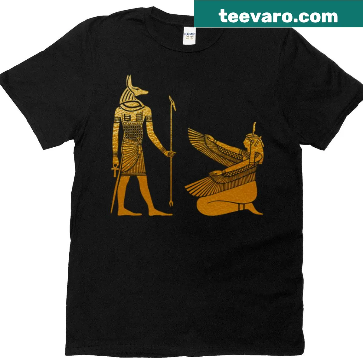 Illustration of Anubis and Maat on a mythological T-shirt — on a men's t-shirt