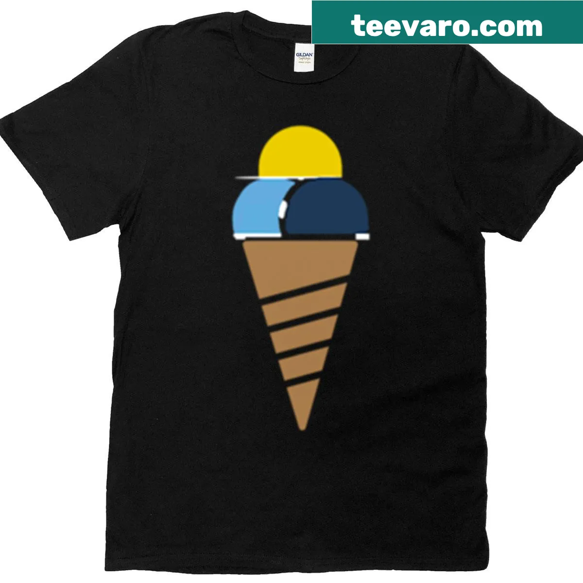 Cartoon ice cream graphic T-shirt — on a men's t-shirt