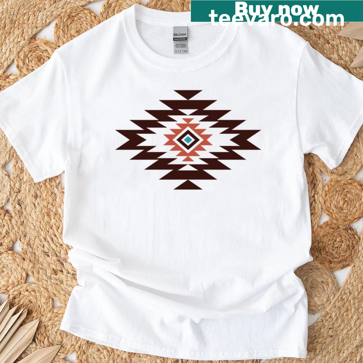 Aztec geometric symbol tribal design T-shirt with intricate patterns — on a men's t-shirt
