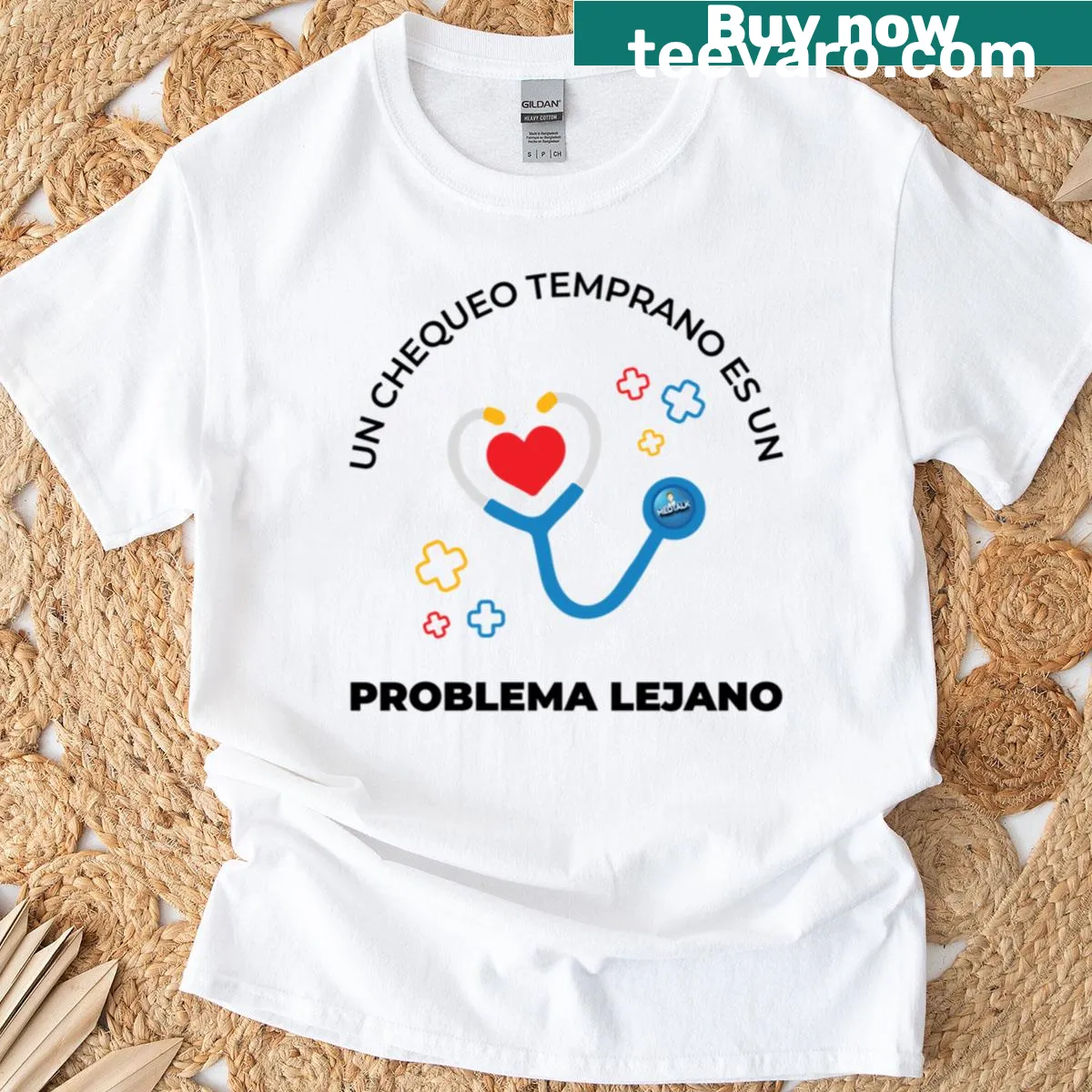 Spanish T-shirt promoting proactive health message — on a men's t-shirt