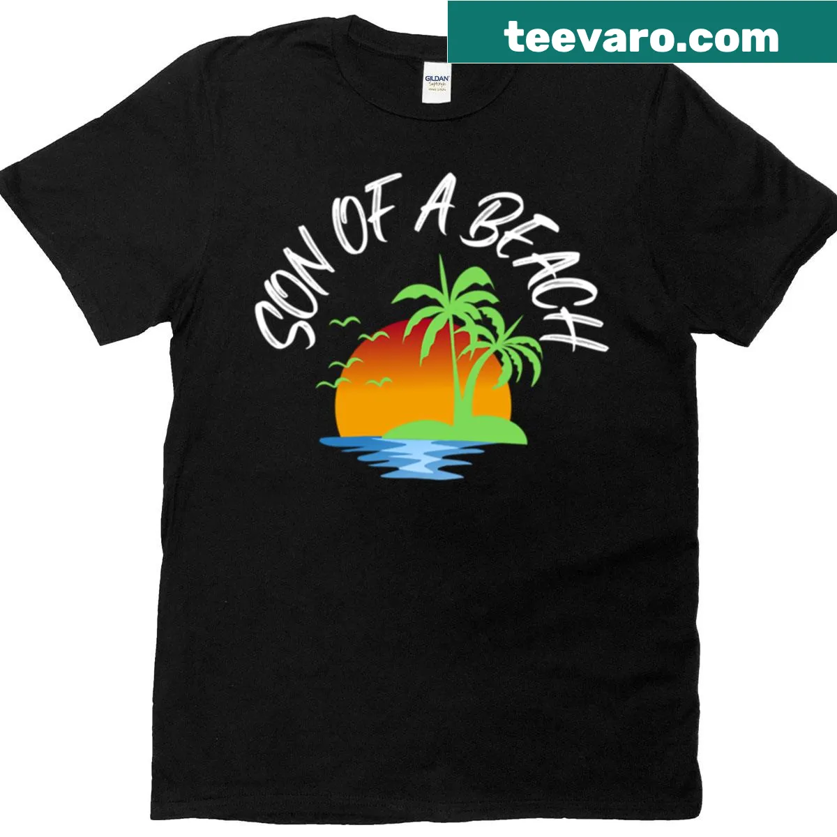 Vintage illustration of palm trees on a beach themed t-shirt — on a men's t-shirt