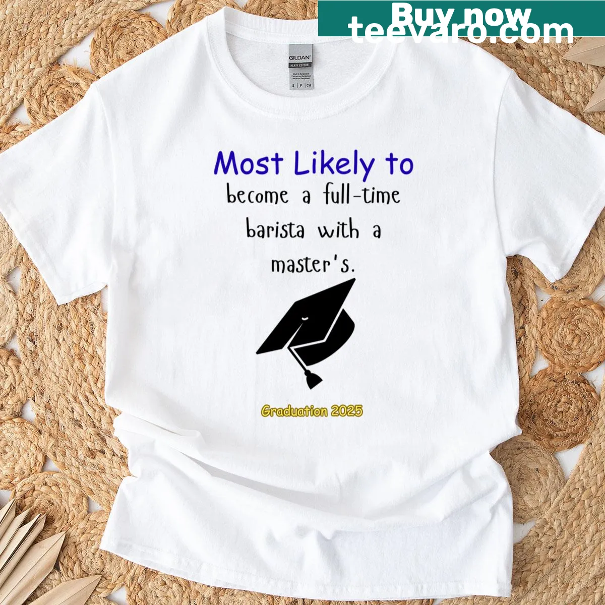 Funny t-shirt with the phrase: Become A Full-time Barista With A Masters — on a men's t-shirt