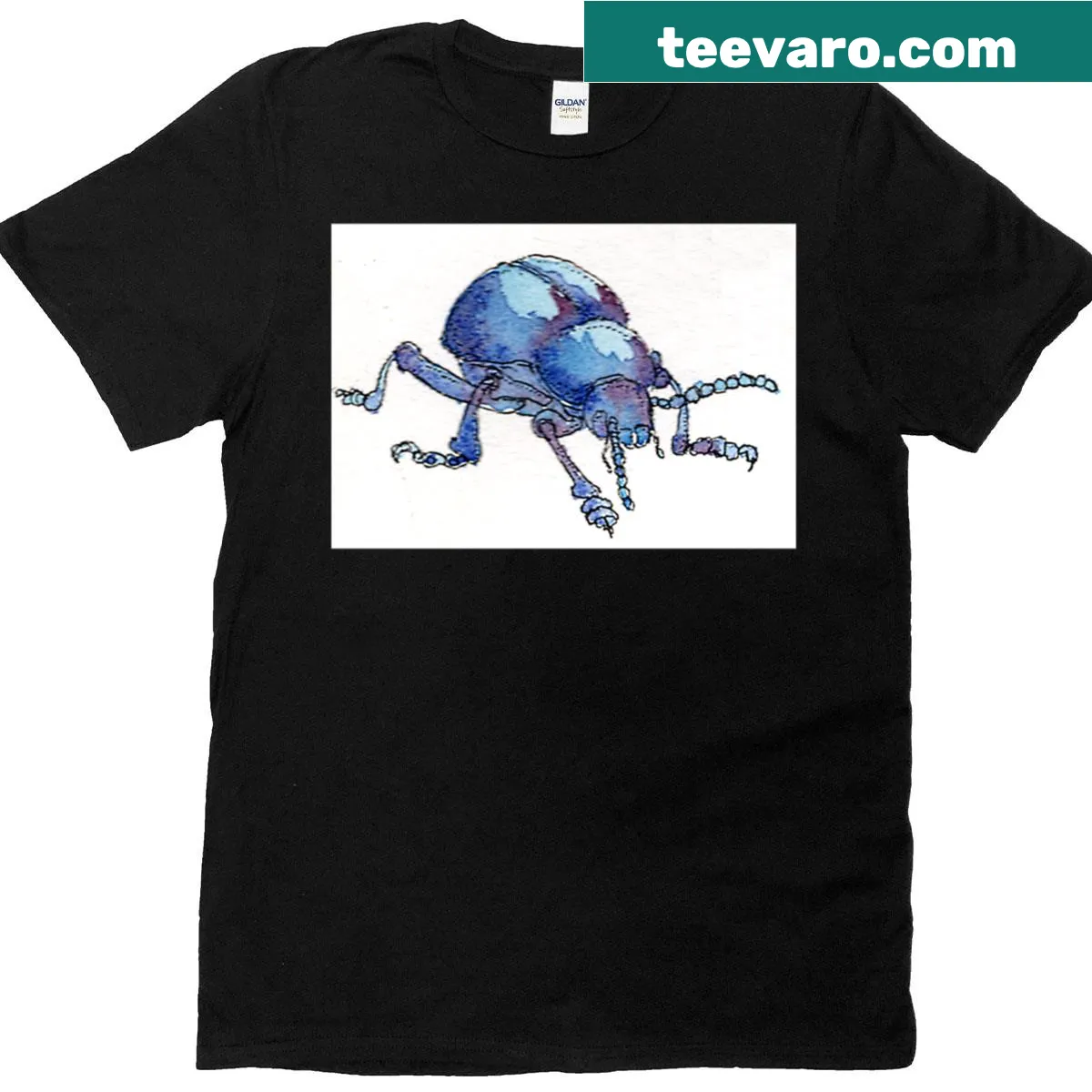 Minimalist T-shirt featuring a beetle silhouette — on a men's t-shirt