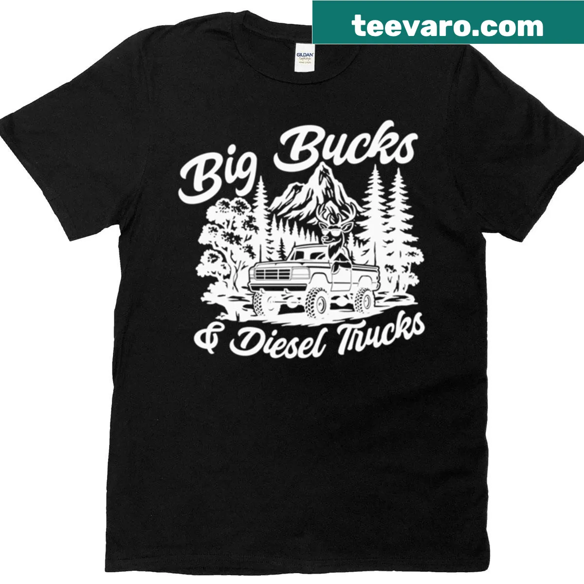 Graphic T-shirt featuring a diesel truck illustration — on a men's t-shirt