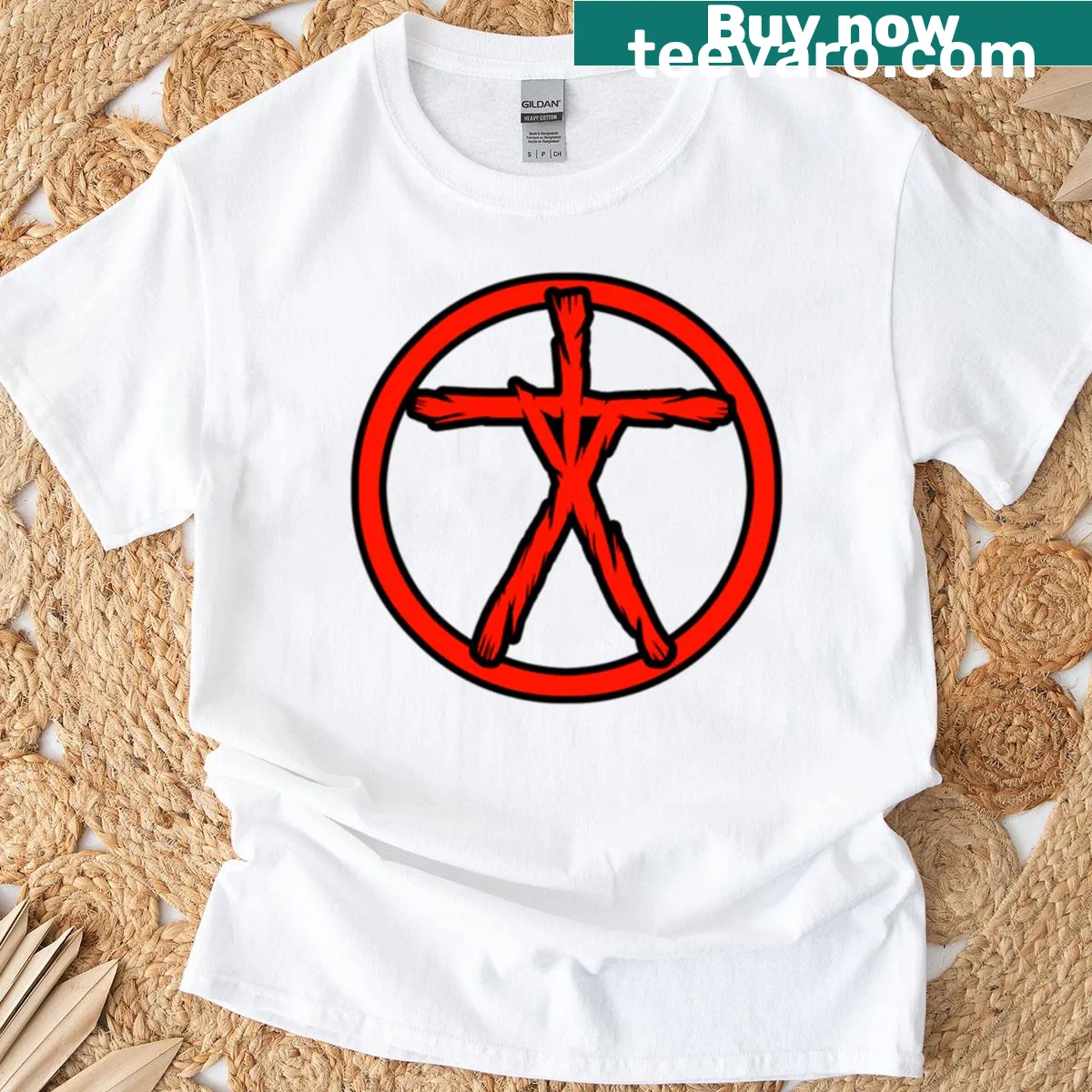 Graphic T-shirt featuring the Blair Witch symbol in a spooky design. — on a men's t-shirt