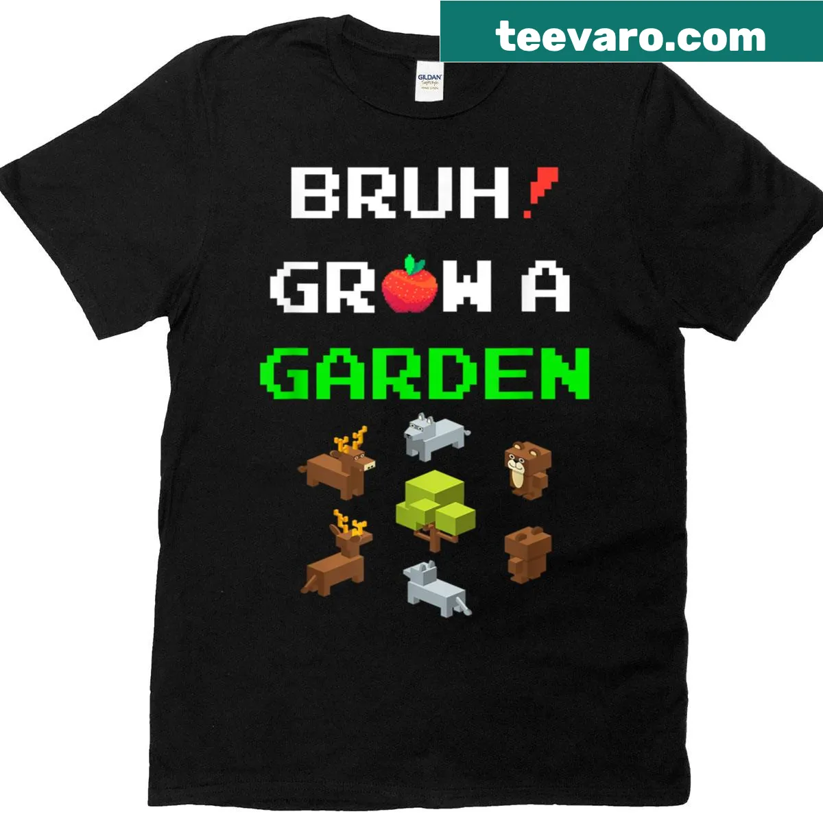 Garden-themed t-shirt with Bruh Grow A Garden slogan — on a men's t-shirt