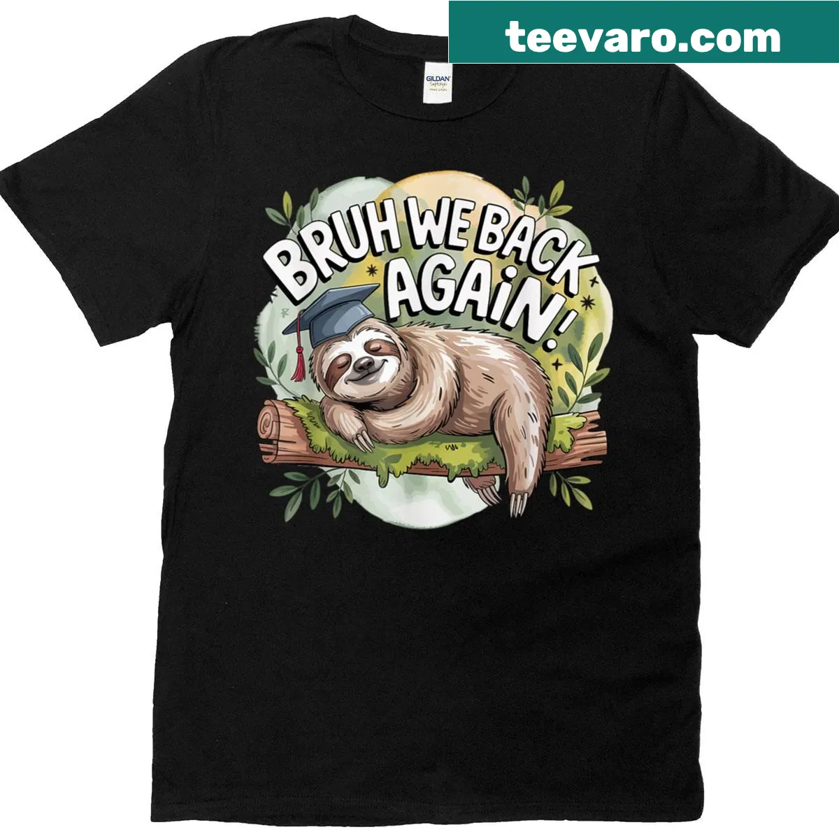 Cartoon sloth with funny text on a back-to-school T-shirt for teachers — on a men's t-shirt