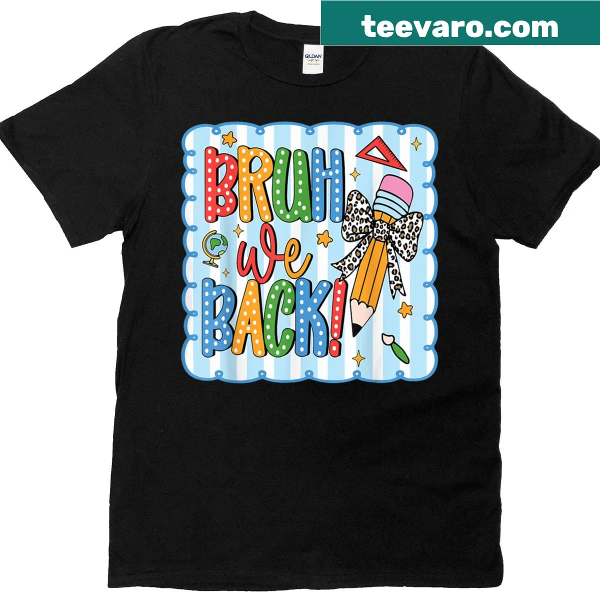 Witty design 'Bruh We Back' with pencil bow on T-shirt — on a men's t-shirt
