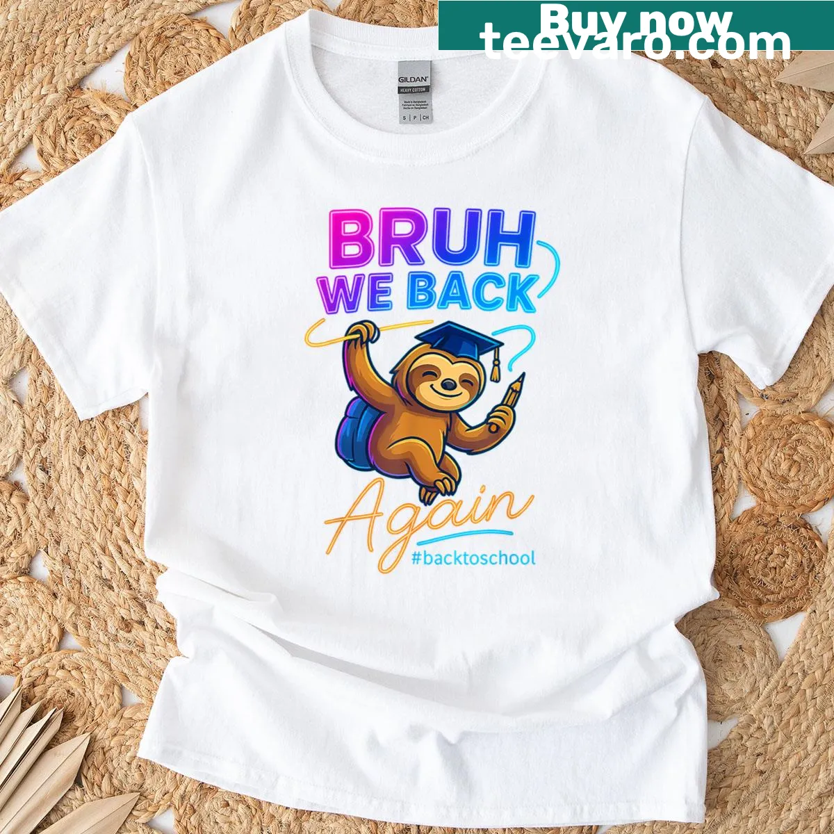 Funny Bruh We Back text on first day of school t-shirt — on a men's t-shirt