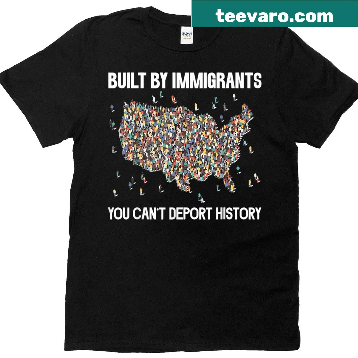 Statement T-shirt highlighting immigrant contributions to history — on a men's t-shirt