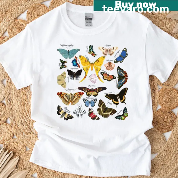 Vintage cottagecore T-shirt featuring a butterfly and moth graphic