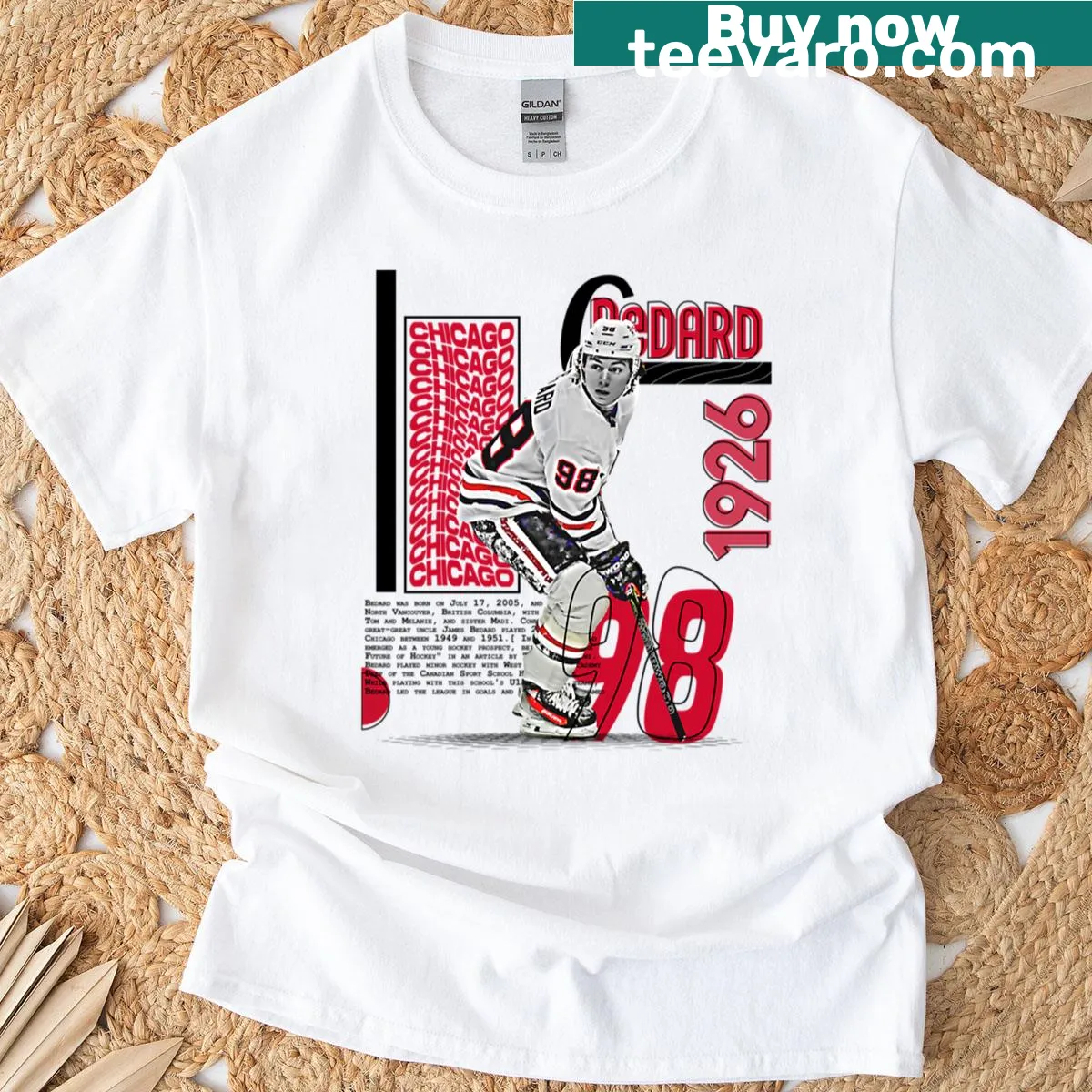 Hockey player graphic t-shirt featuring a dynamic design — on a men's t-shirt