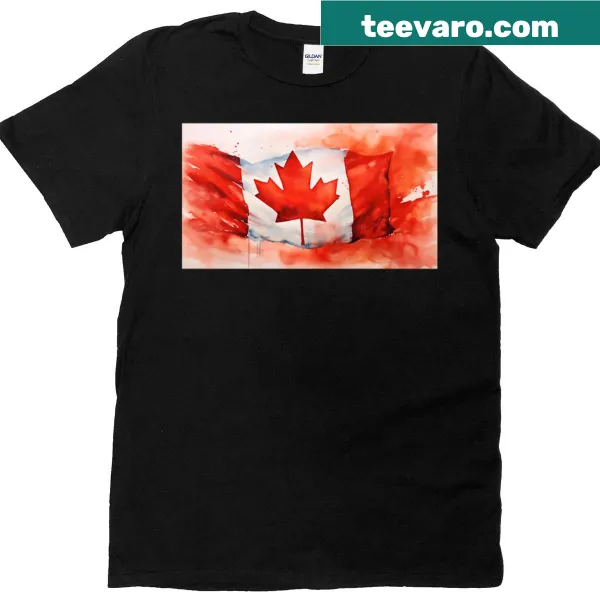 Watercolor design featuring a Canadian flag and maple leaf