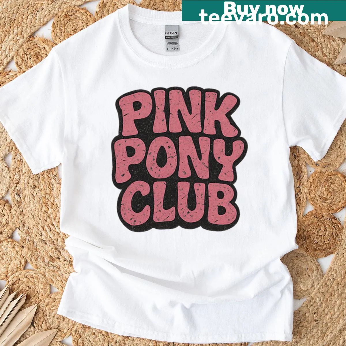 Whimsical pink pony illustration on a musician-themed t-shirt — on a men's t-shirt