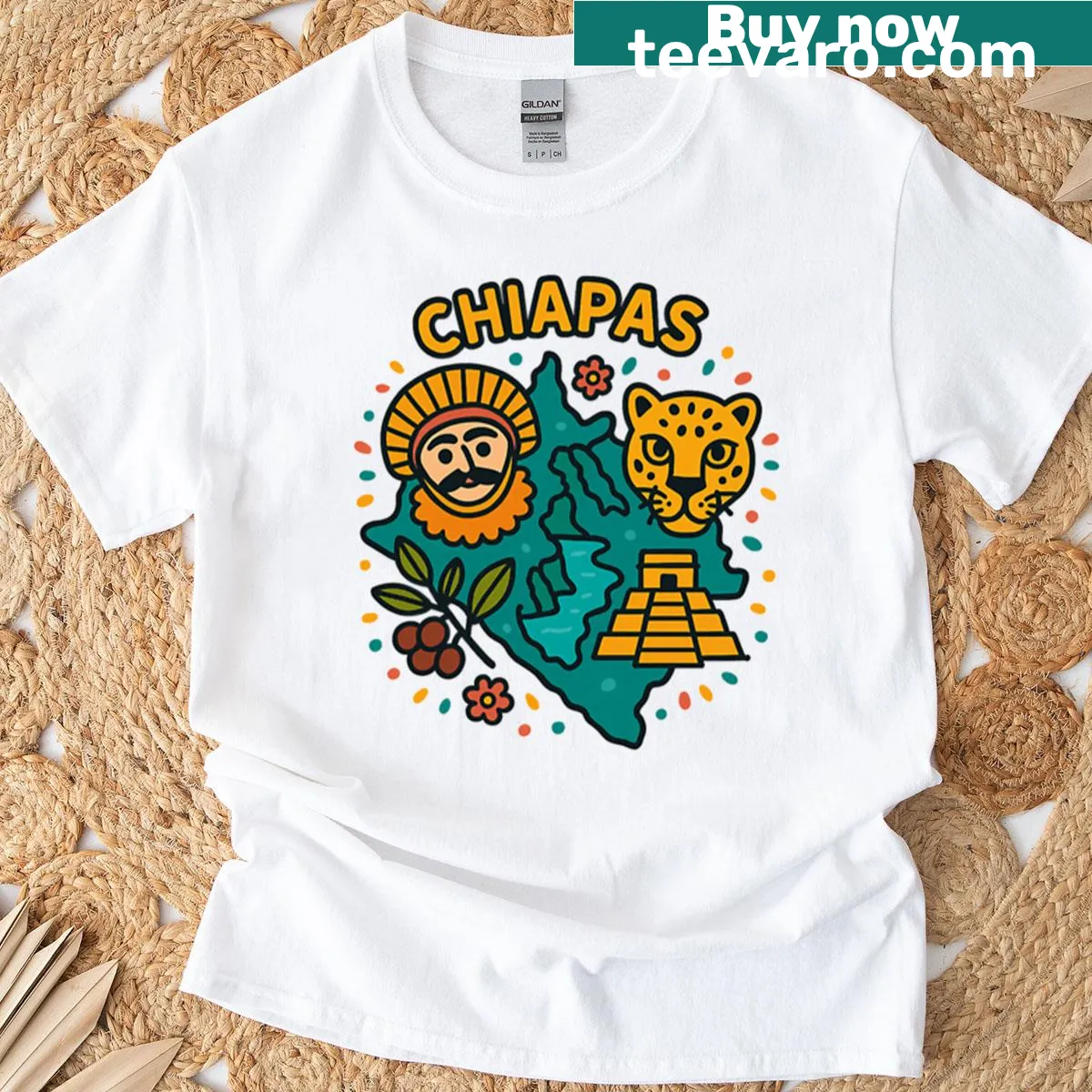 Illustrated Chiapas Mexico culture T-shirt — on a men's t-shirt