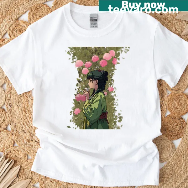 Anime girl in historical style on a vintage herbalist t-shirt.