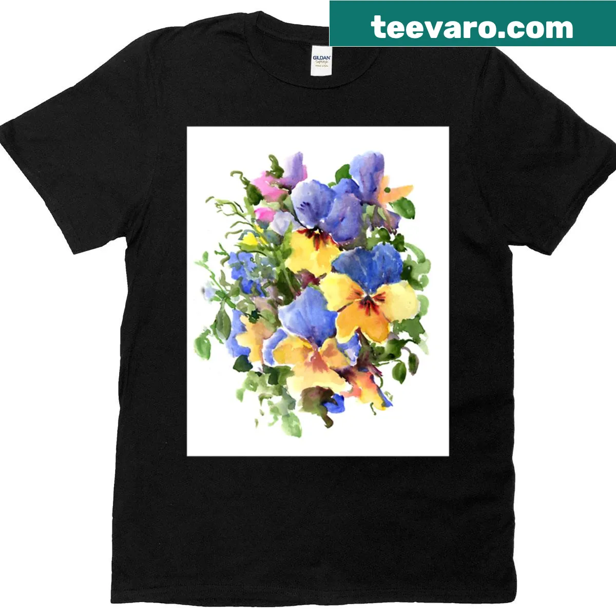 T-shirt featuring a beautiful design of pansy flowers — on a men's t-shirt