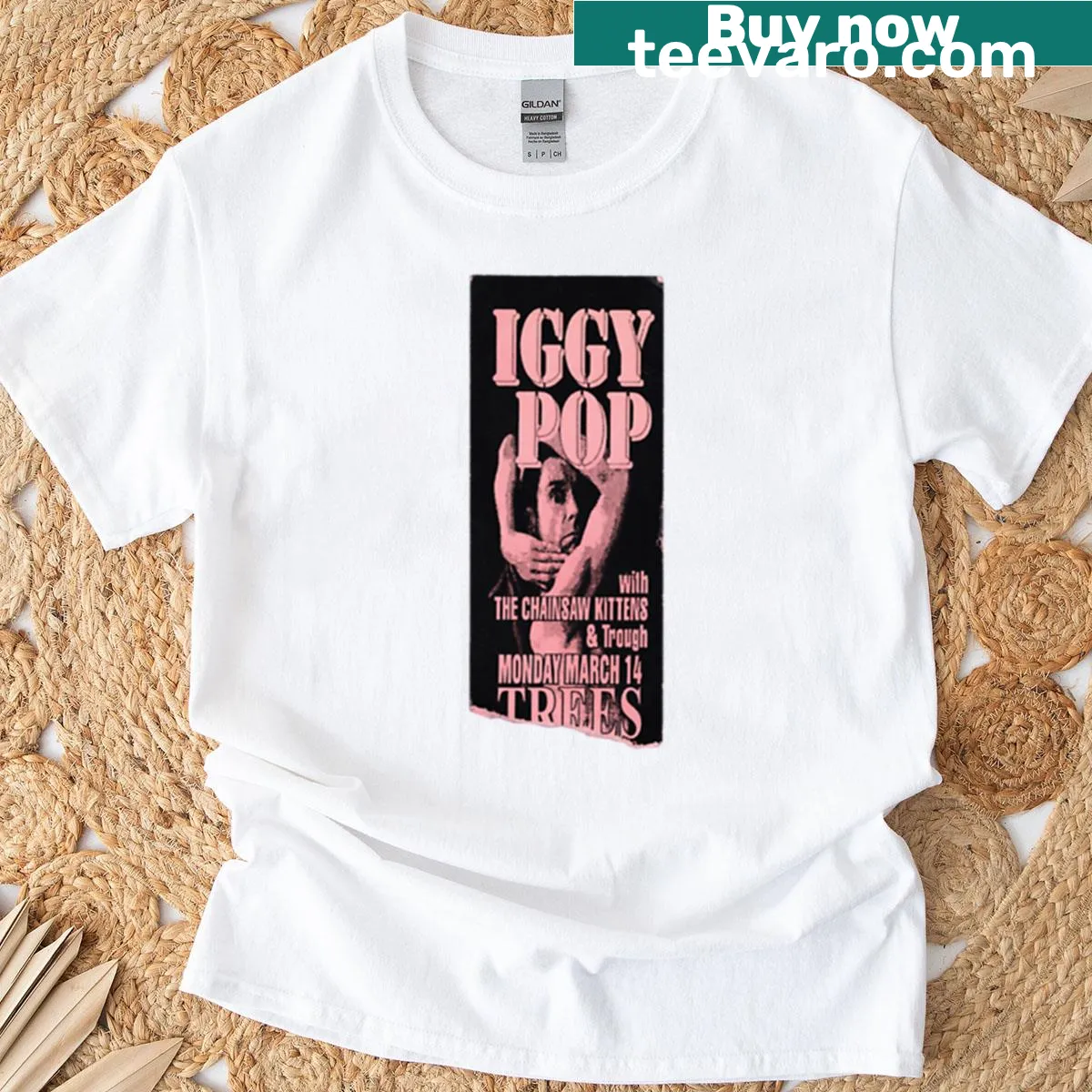 Vintage ticket stub design on a concert t-shirt. — on a men's t-shirt