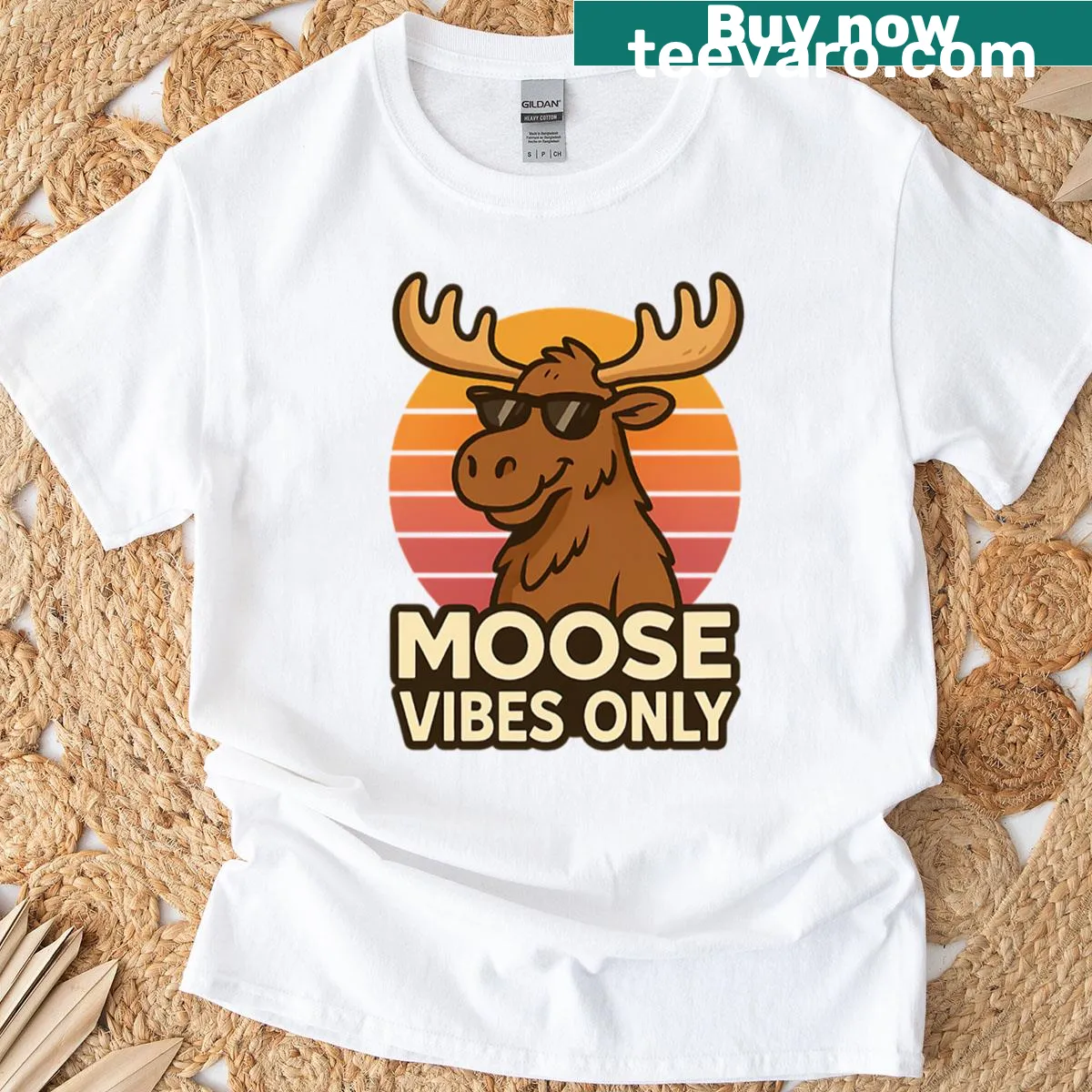 Stylish moose graphic T-shirt with 'Moose Vibes Only' text — on a men's t-shirt