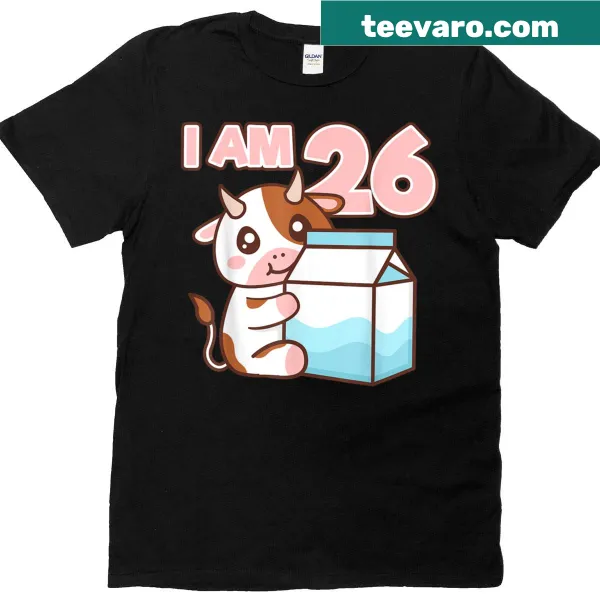 Cartoon cow design for 26th birthday party T-shirt with barnyard theme