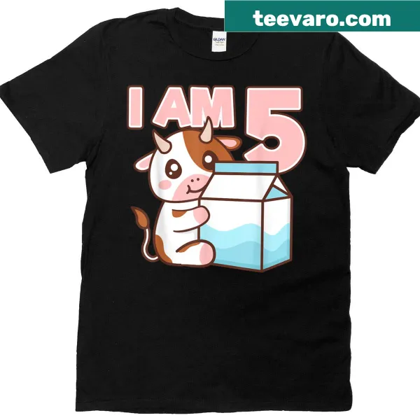 Adorable cartoon cow for 5th birthday party T-shirt with farm theme