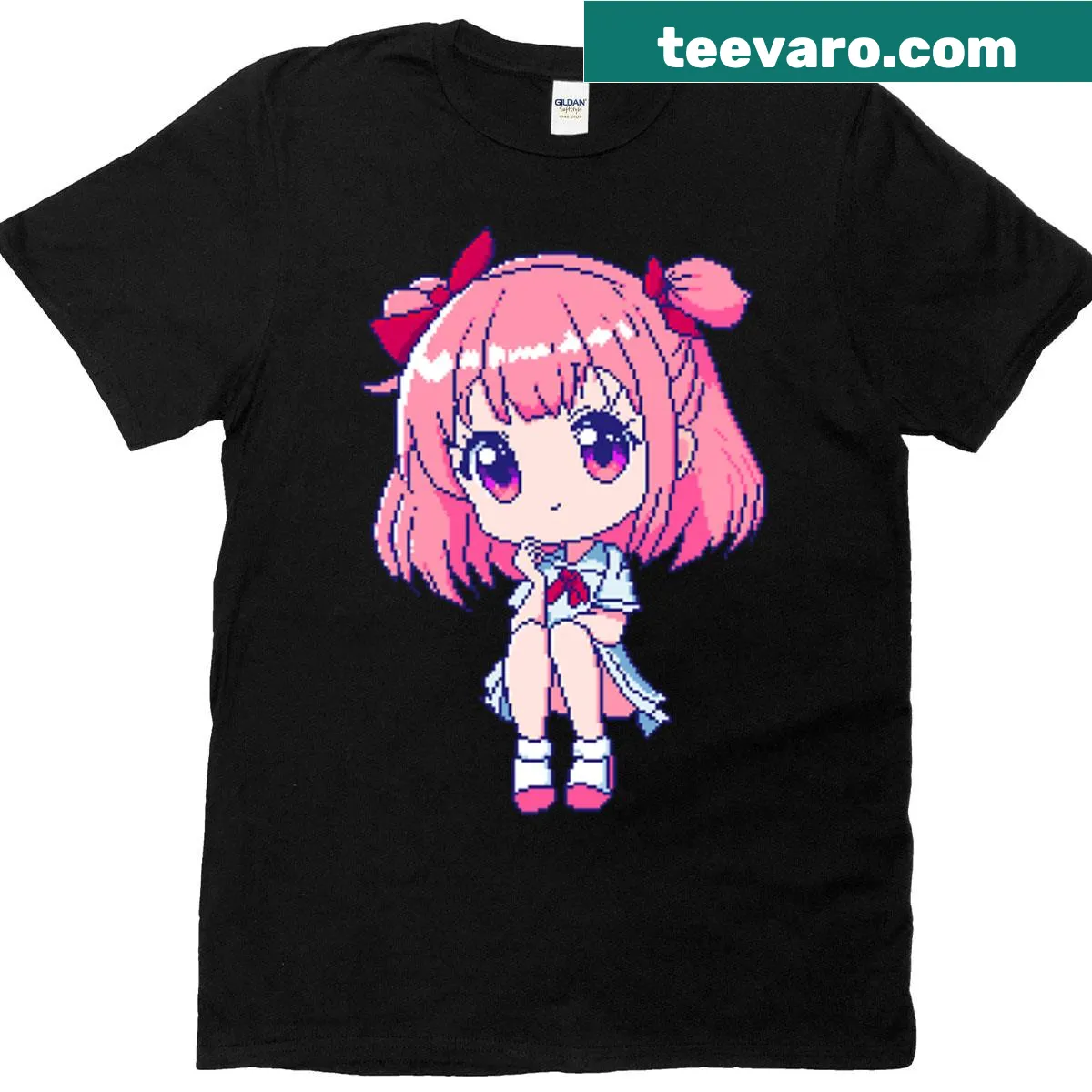 Cute anime school girl graphic T-shirt for kids — on a men's t-shirt